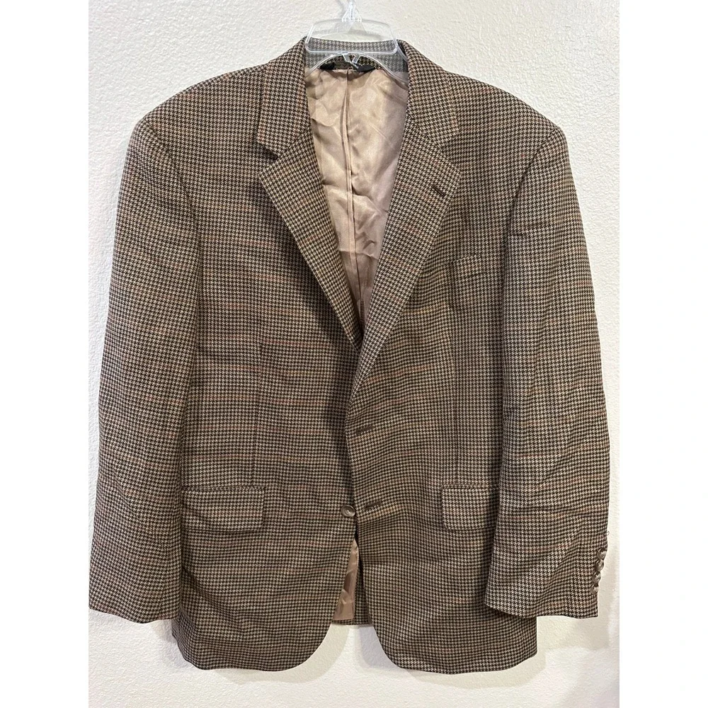 Jos A Bank Houndstooth Blazer Mens Sport Coat Brown Tan Classic Jacket